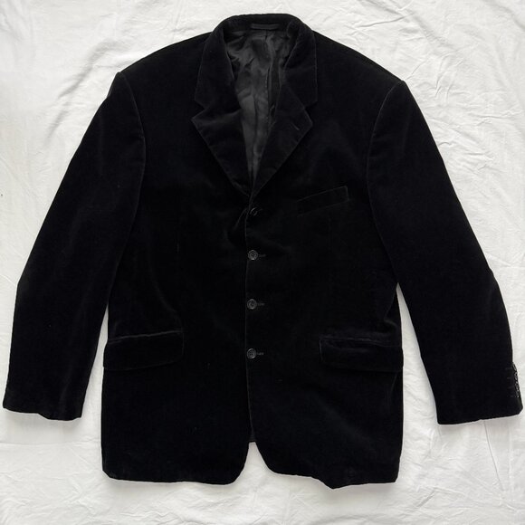 VINTAGE Ciro Citterio Black Velvet Blazer Jacket Large / 42 Reg - Picture 2 of 12